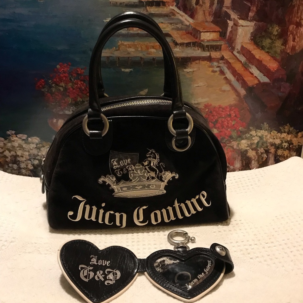 Juicy Couture Black Velour Bowler Bag